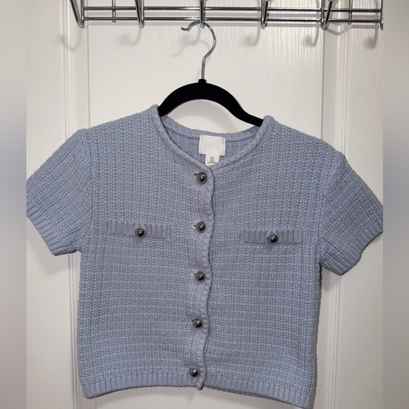 H&M Tops - H&M Light Blue Short-Sleeve Knit Cardigan